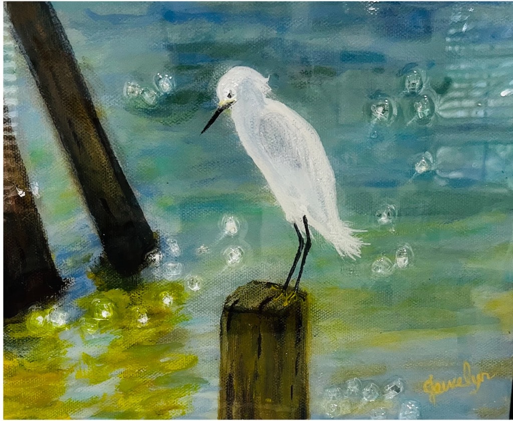 Egret on Dock Post