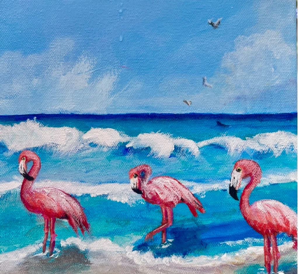 Flamingos in the Surf